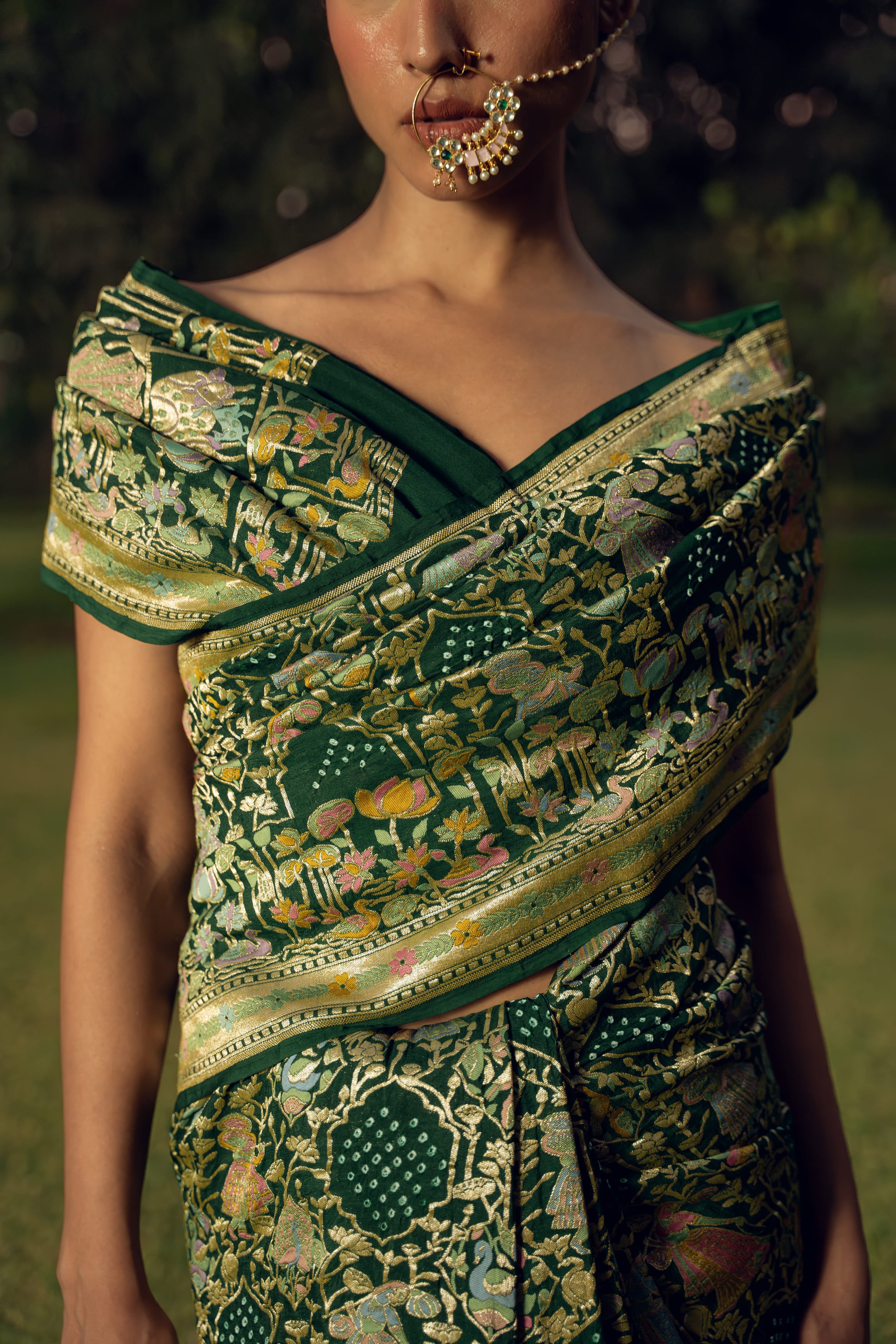 Olive Bandhani Saree