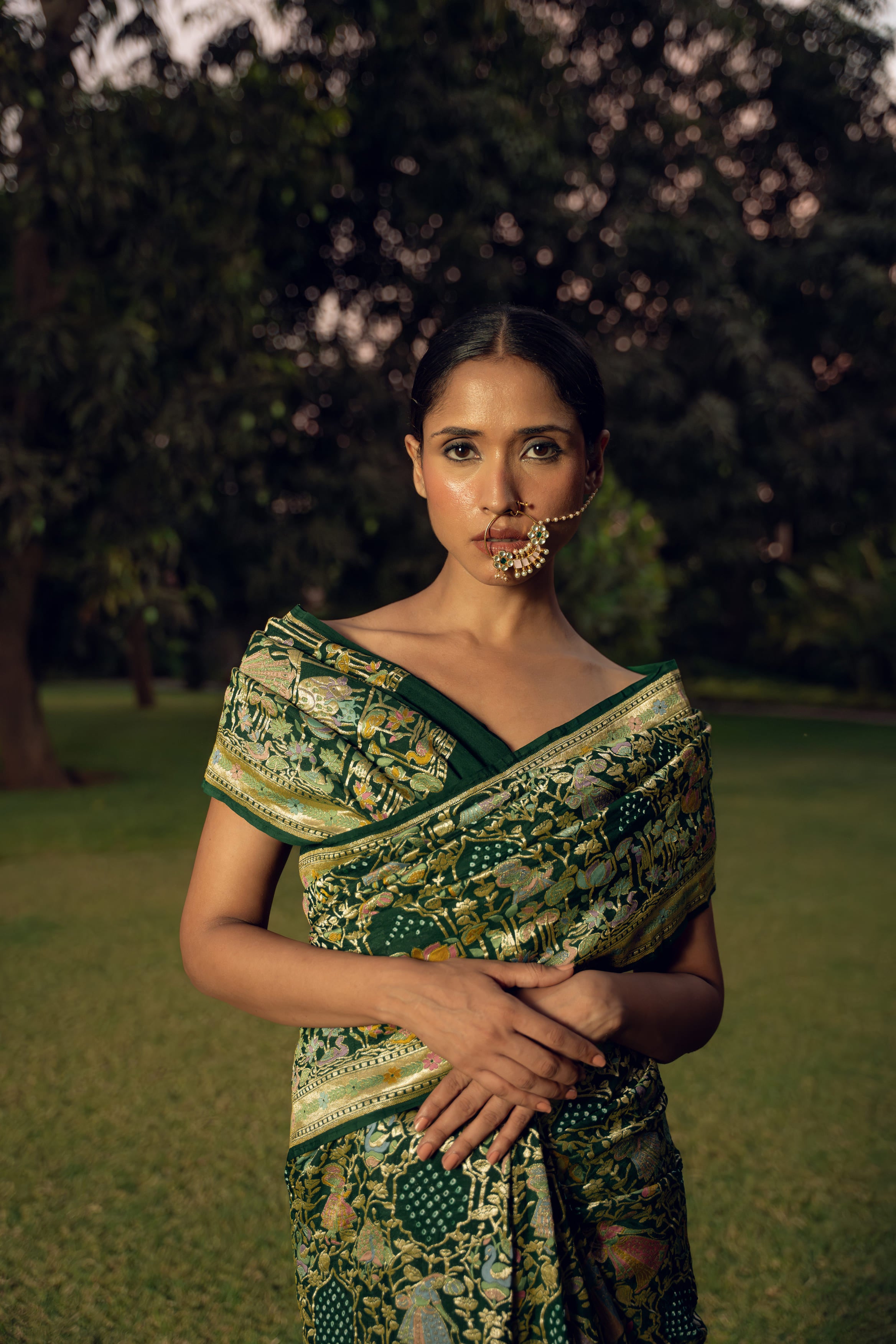 Olive Bandhani Saree