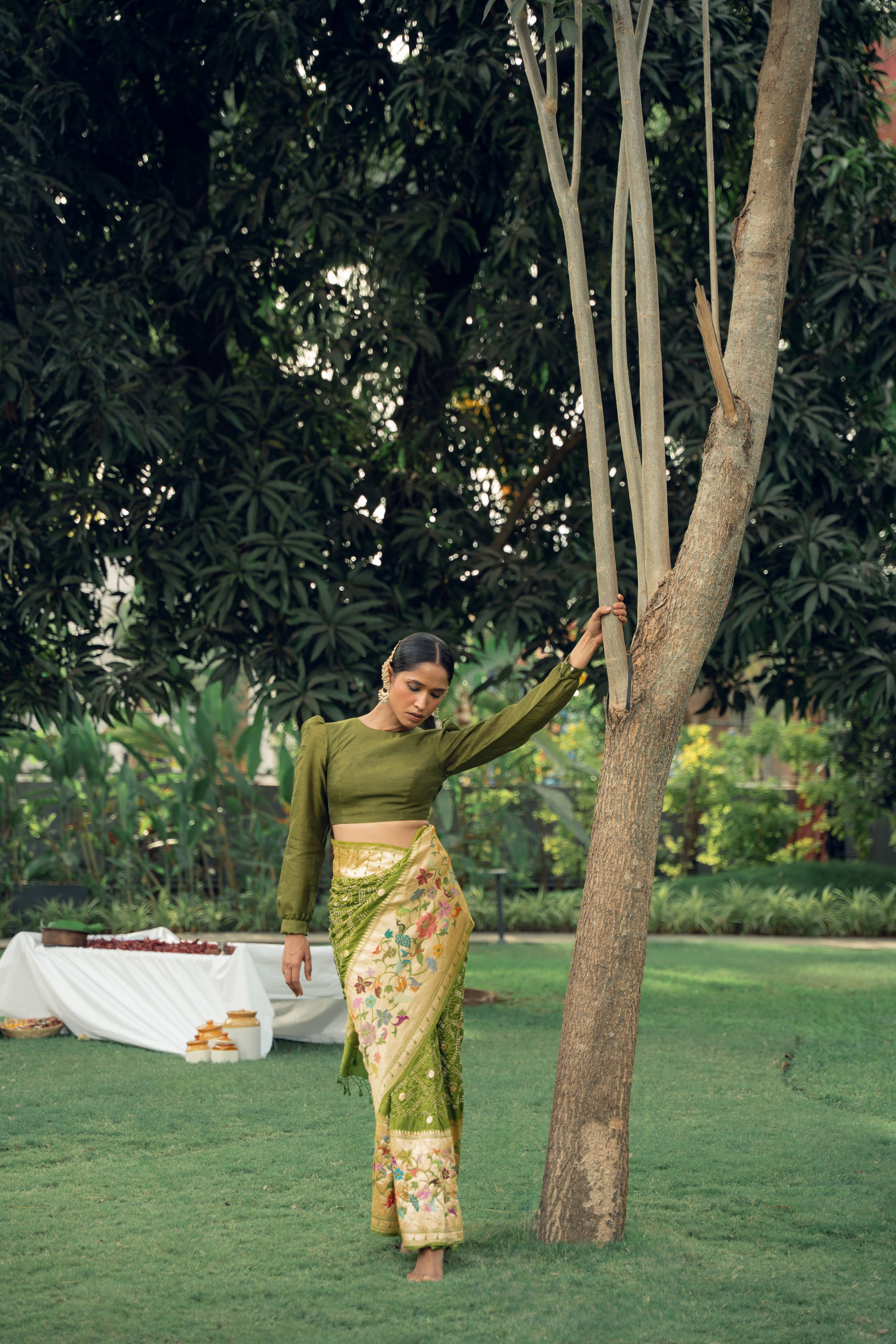 Green Bandhani Saree