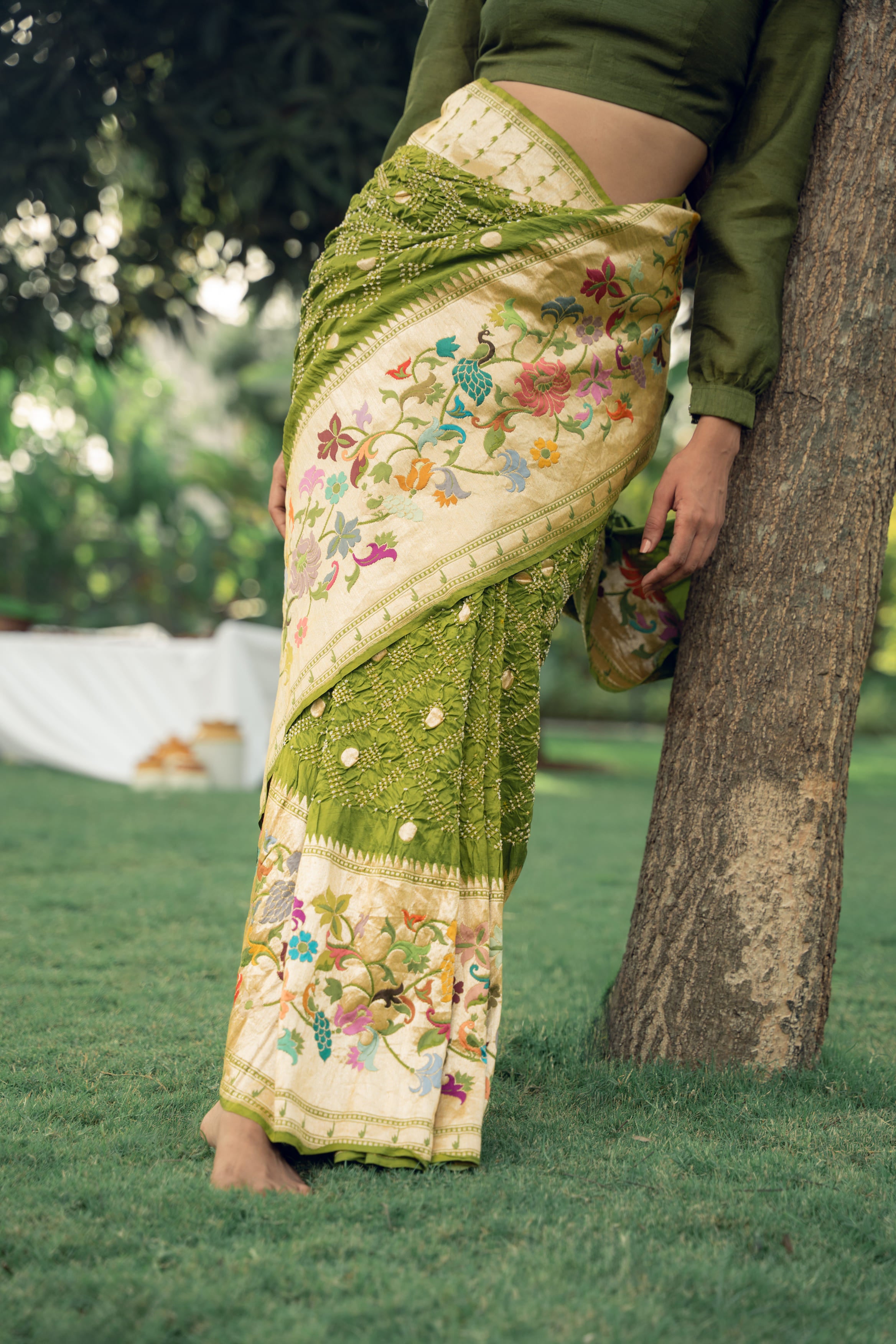 Green Bandhani Saree