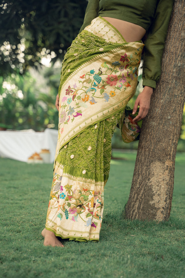 Green Bandhani Saree