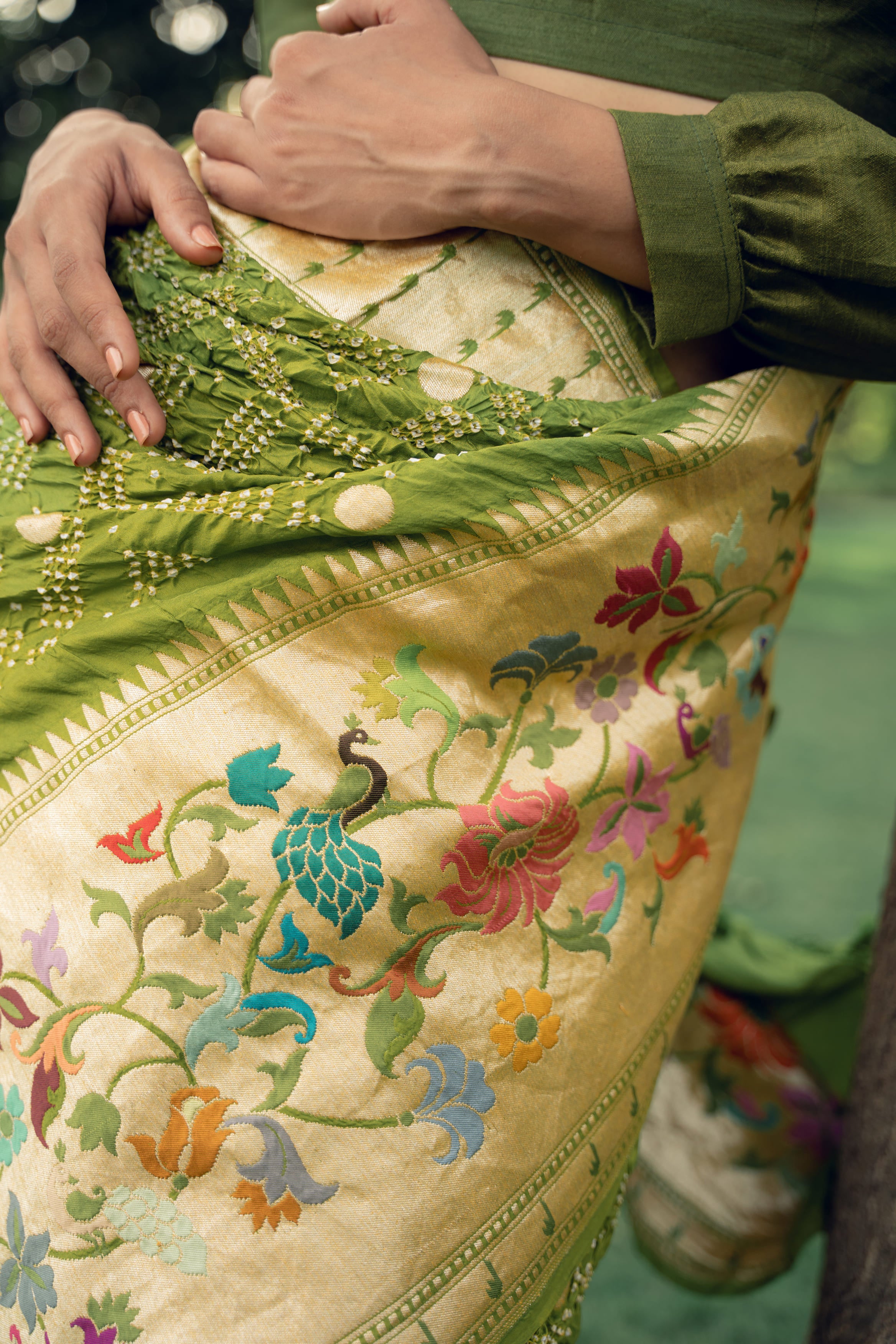 Green Bandhani Saree
