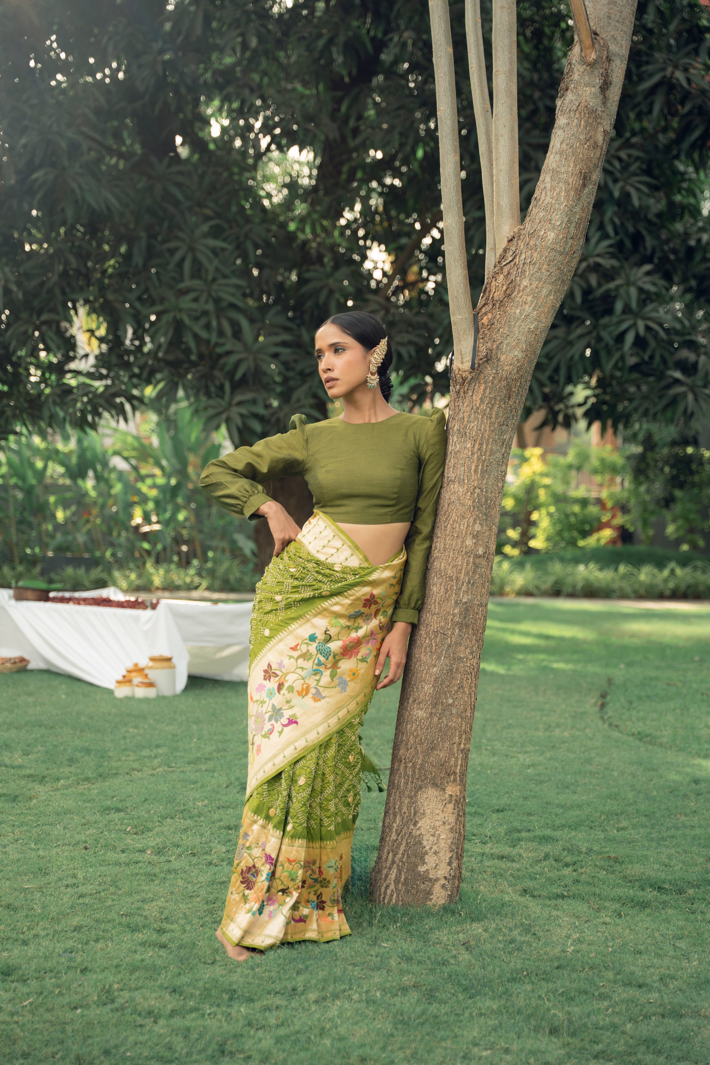 Green Bandhani Saree