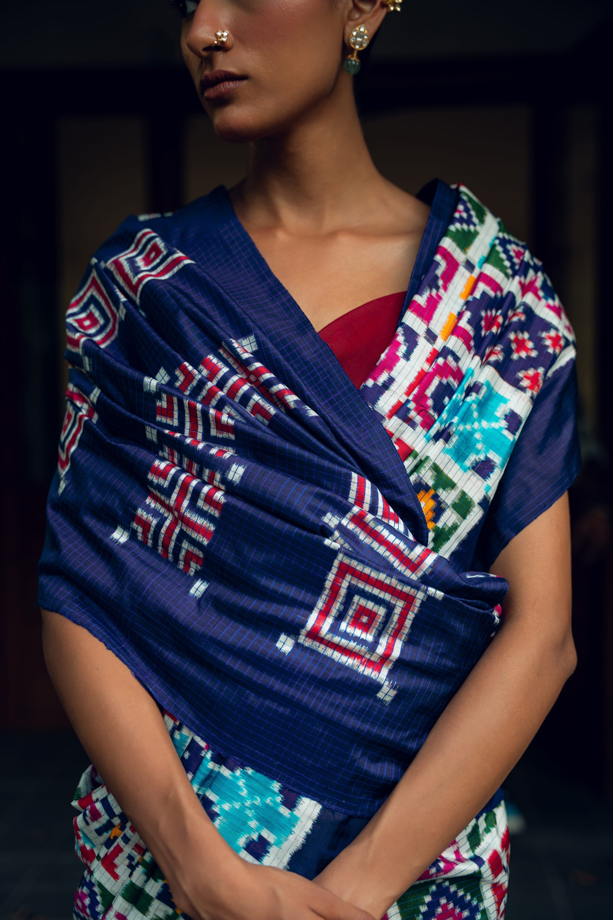 Geometric Weave Double Ikkat Saree