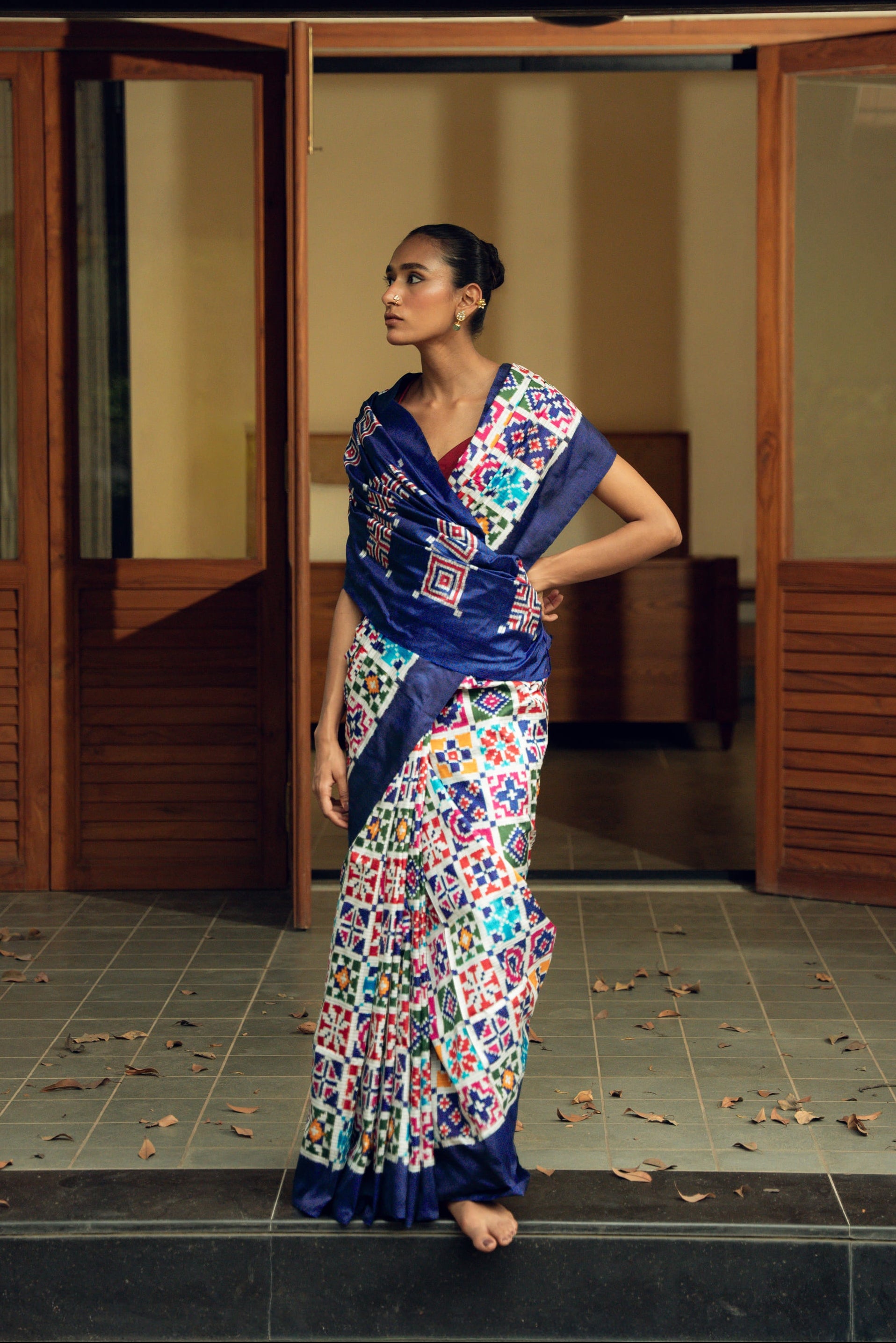 Geometric Weave Double Ikkat Saree