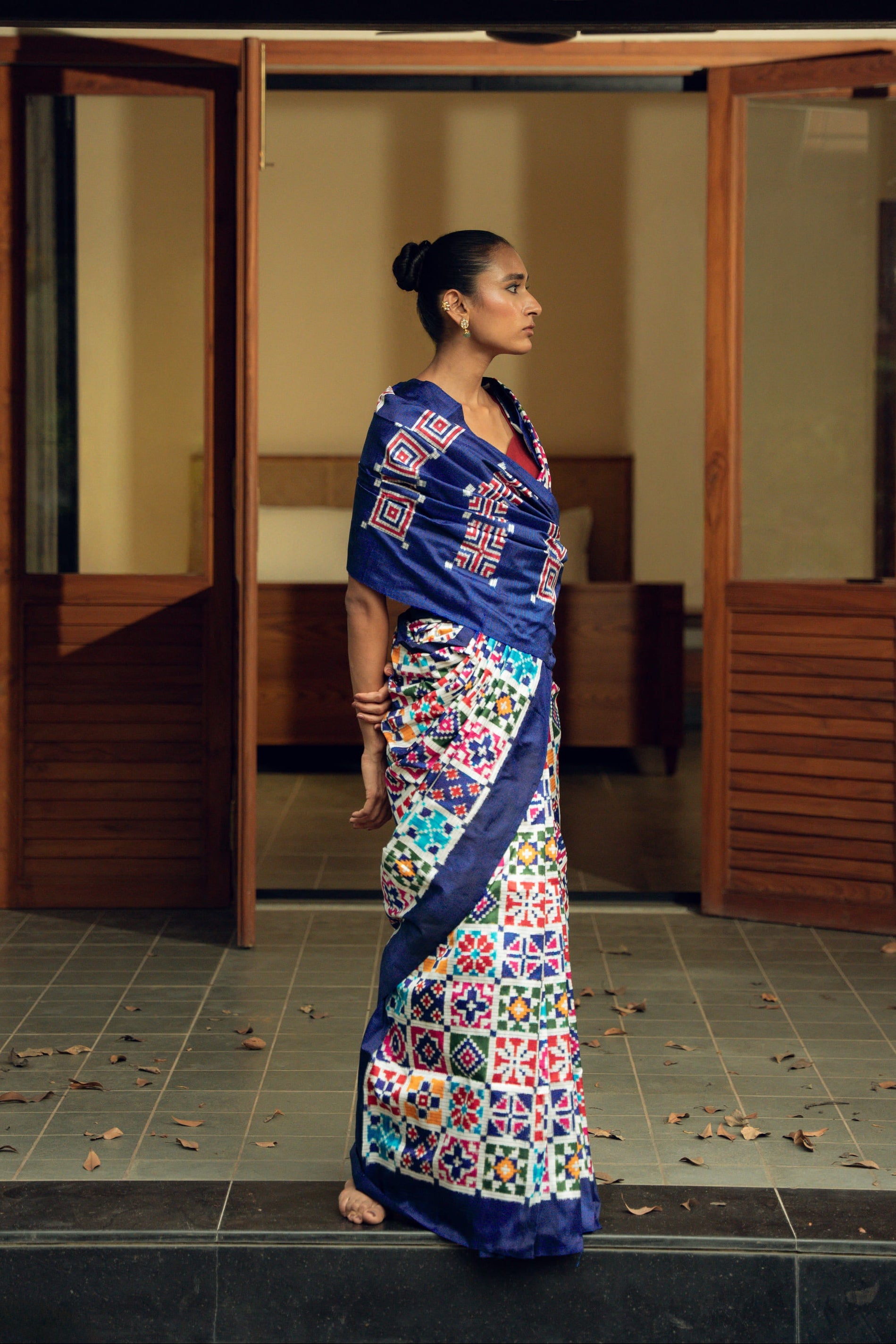 Geometric Weave Double Ikkat Saree