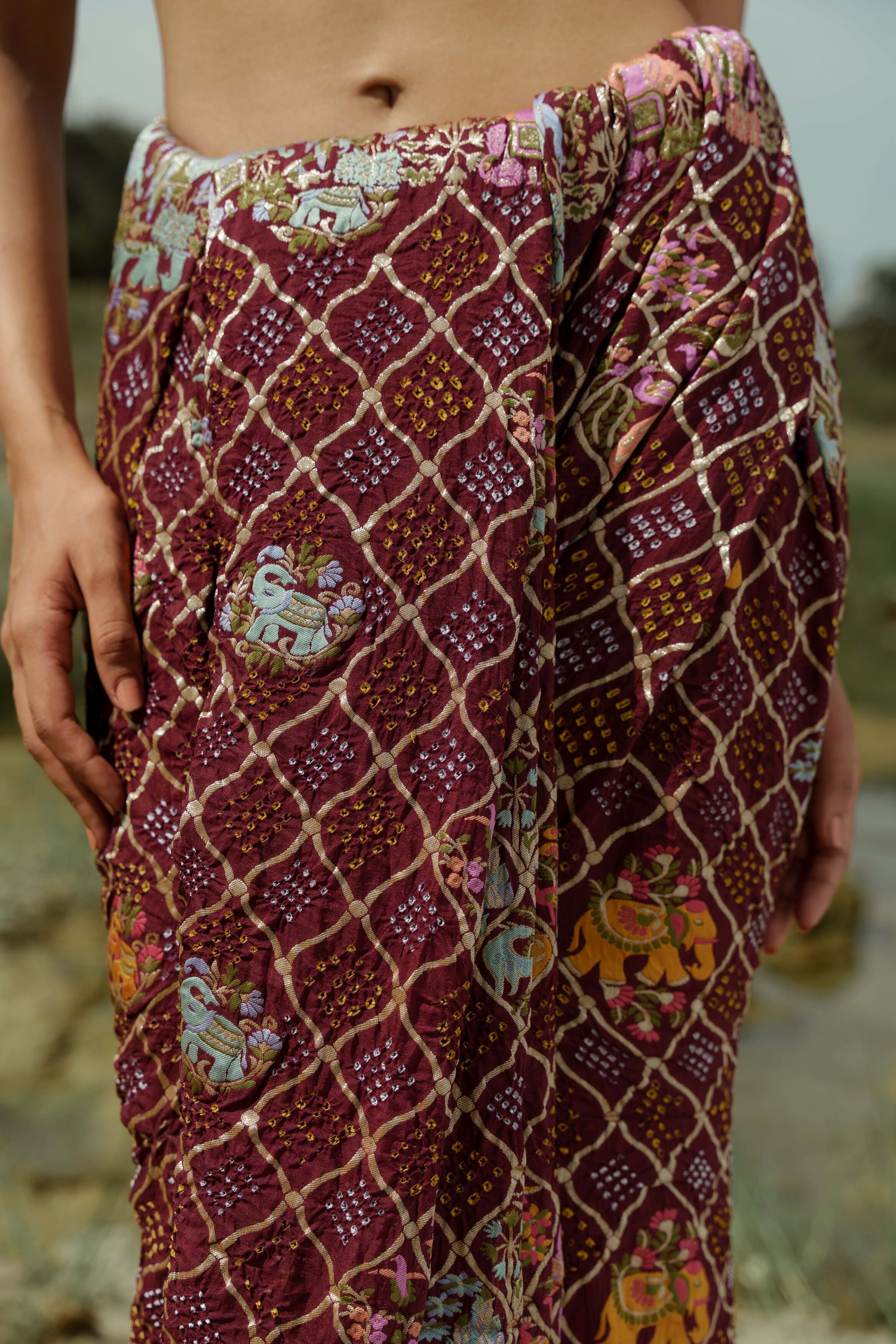 Brown Bandhani Saree