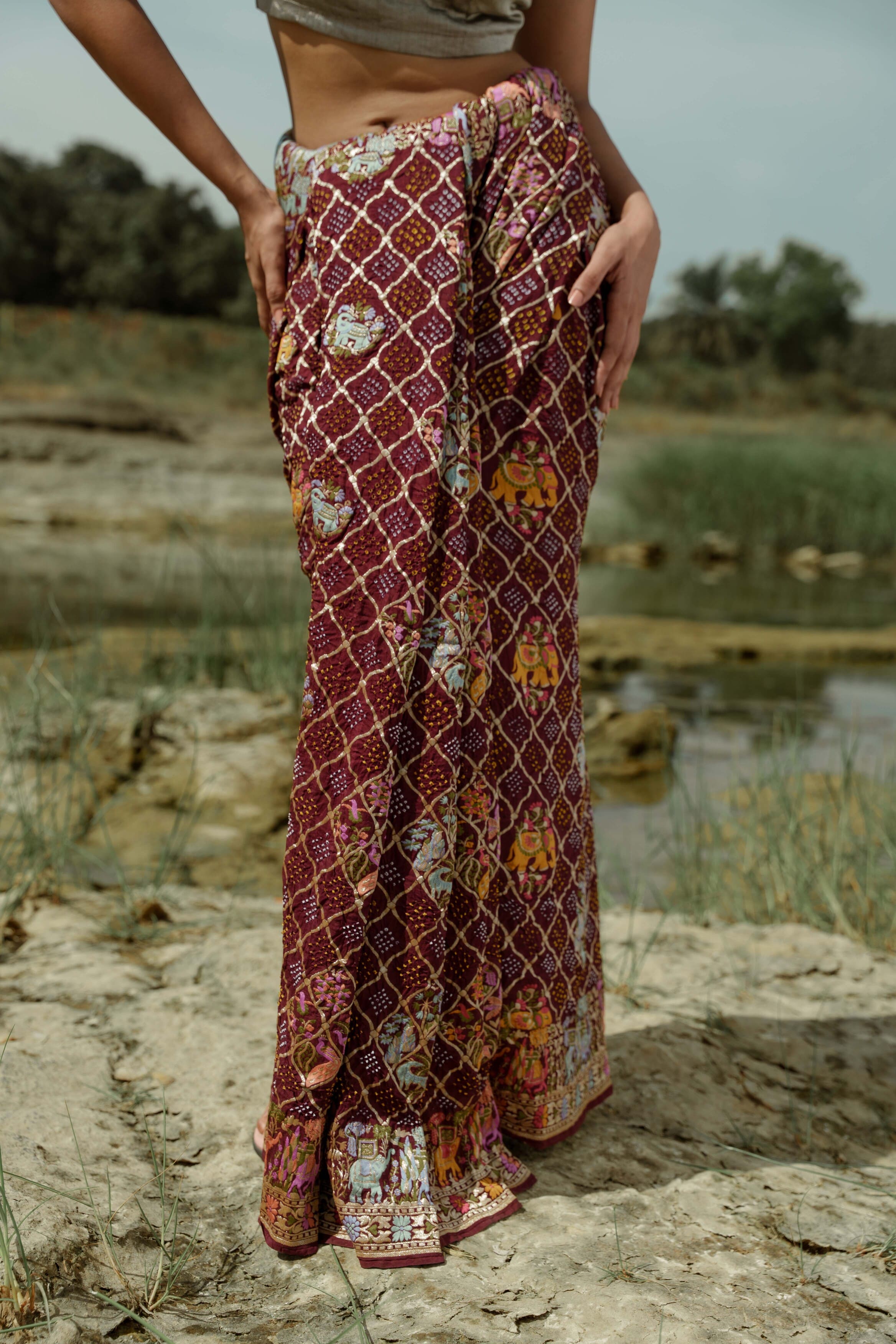 Brown Bandhani Saree