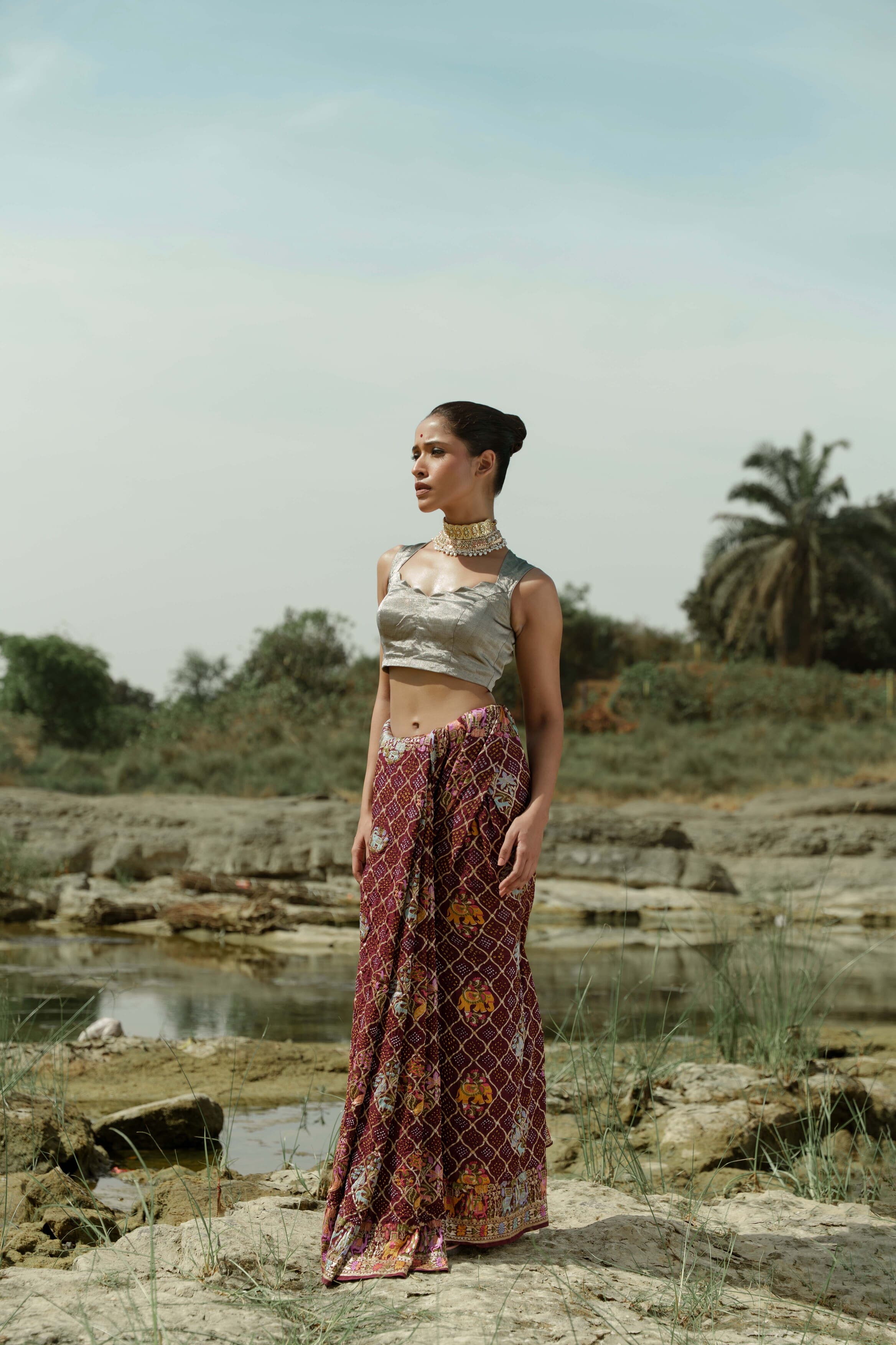 Brown Bandhani Saree