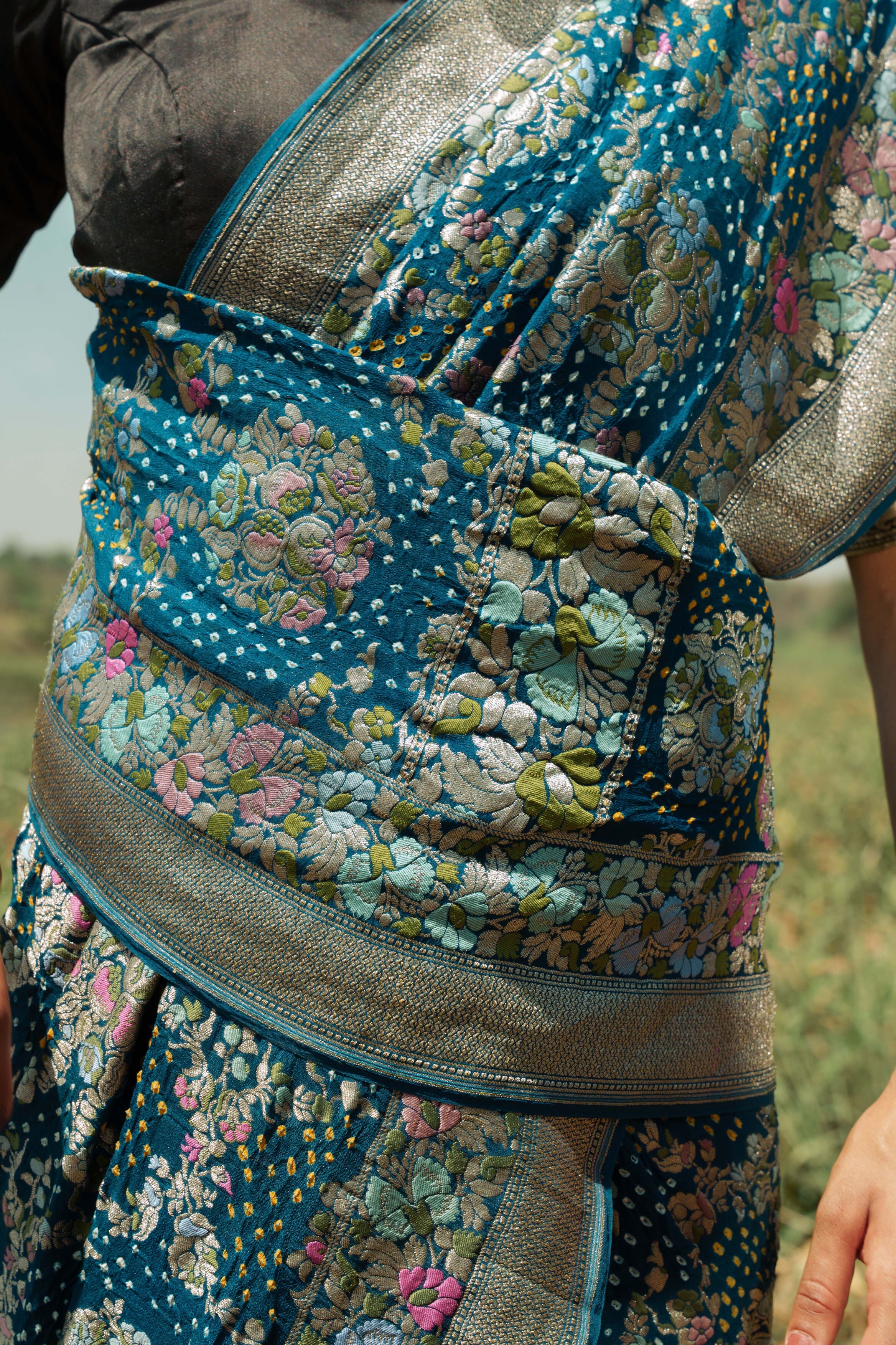 Navy Blue Bandhani Saree