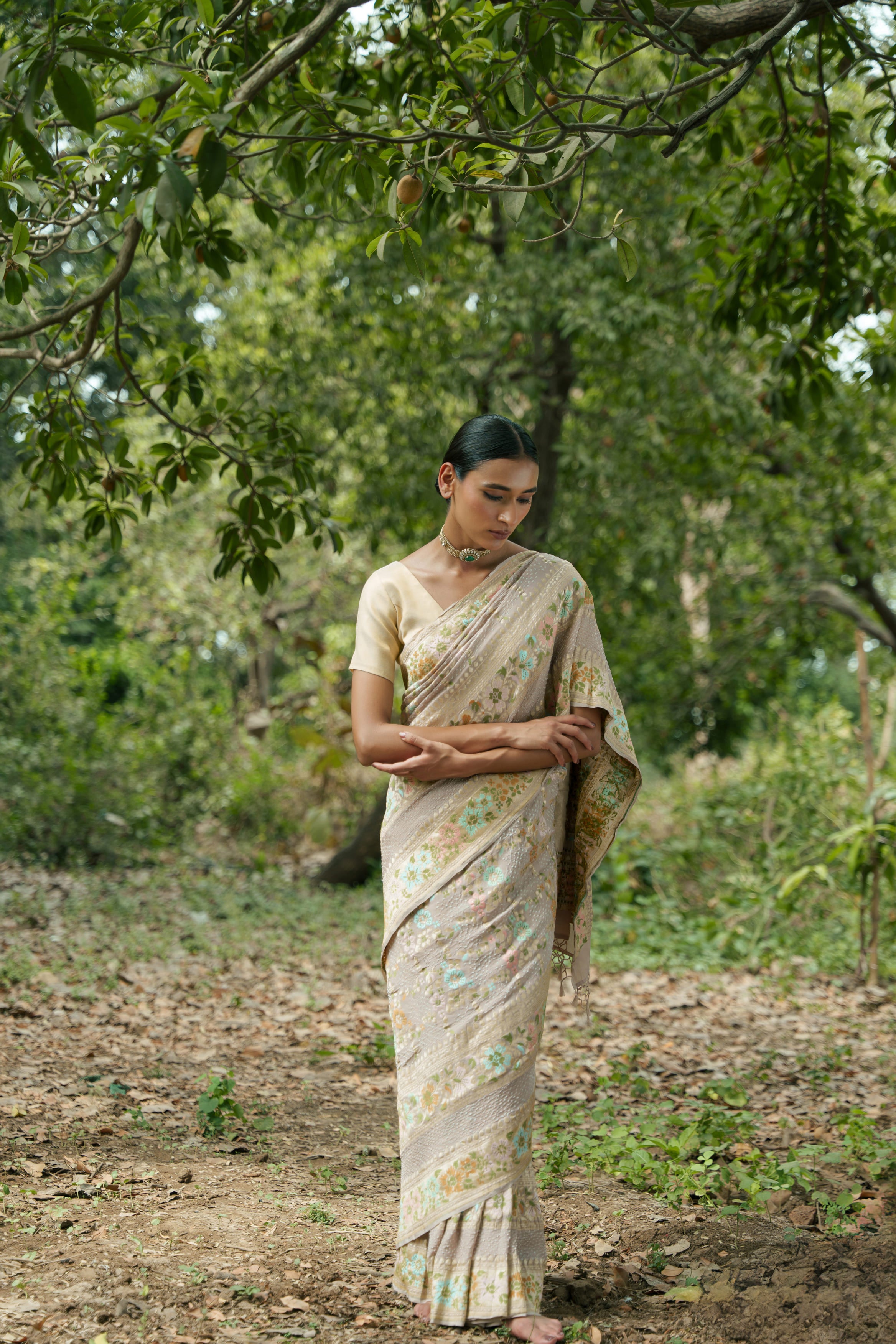 Beige Bandhani Saree
